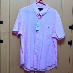 Short sleeve seersucker button down shirt